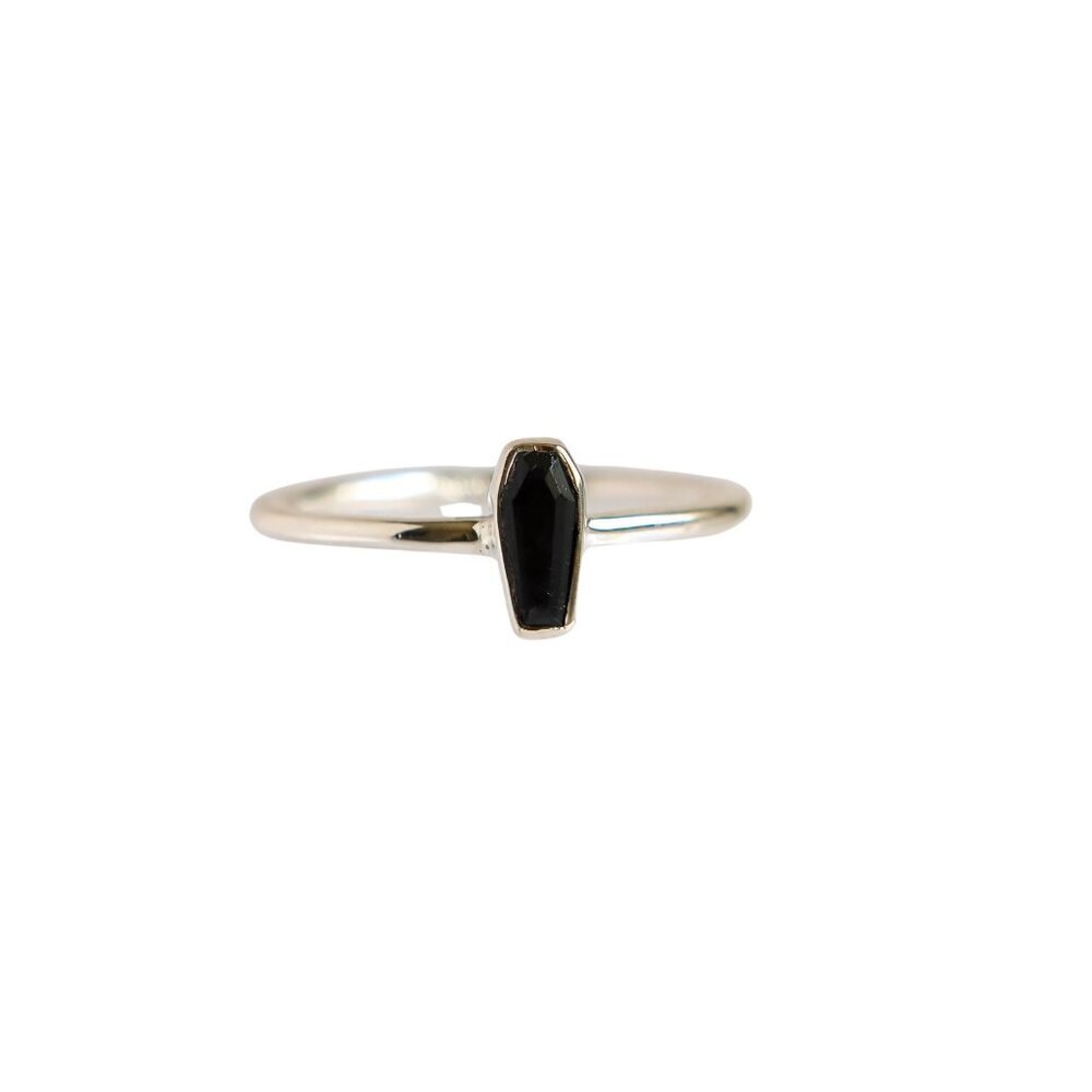 Black Tourmaline Coffin Ring in 925 Sterling Silver | Goth Jewelry